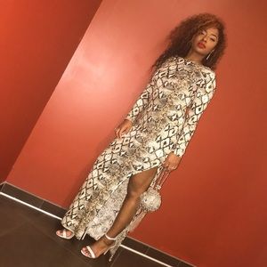Snake print dress with split